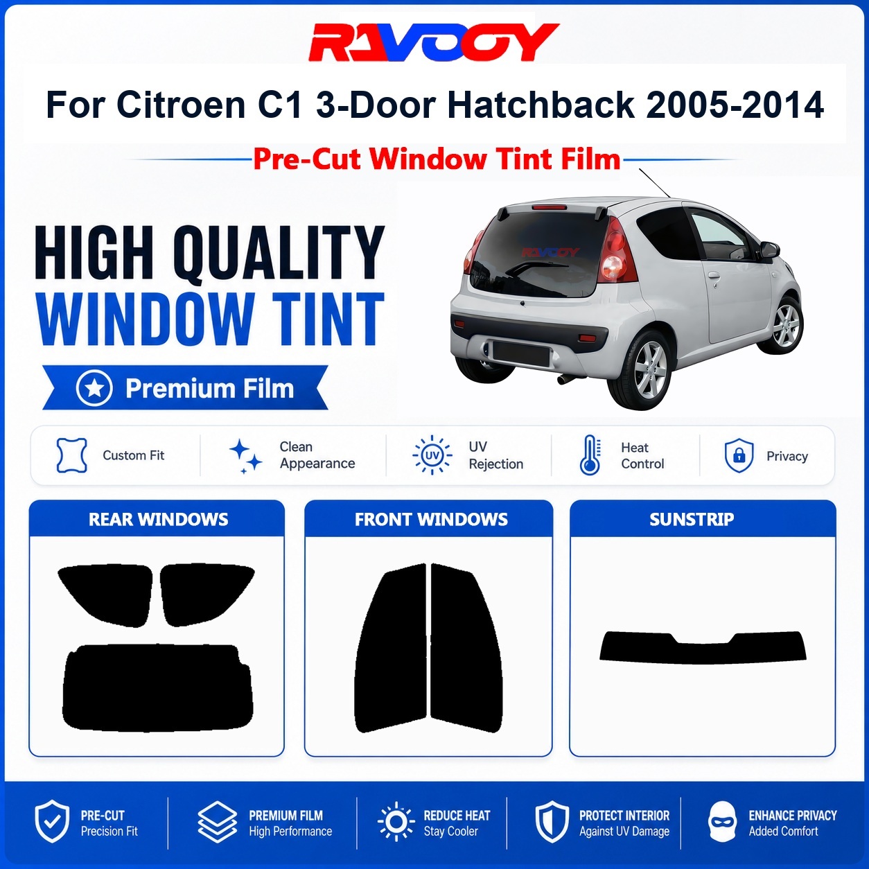 Privacy Screen Protector - Premium voorgeknipte raamfolie voor Citroen C1