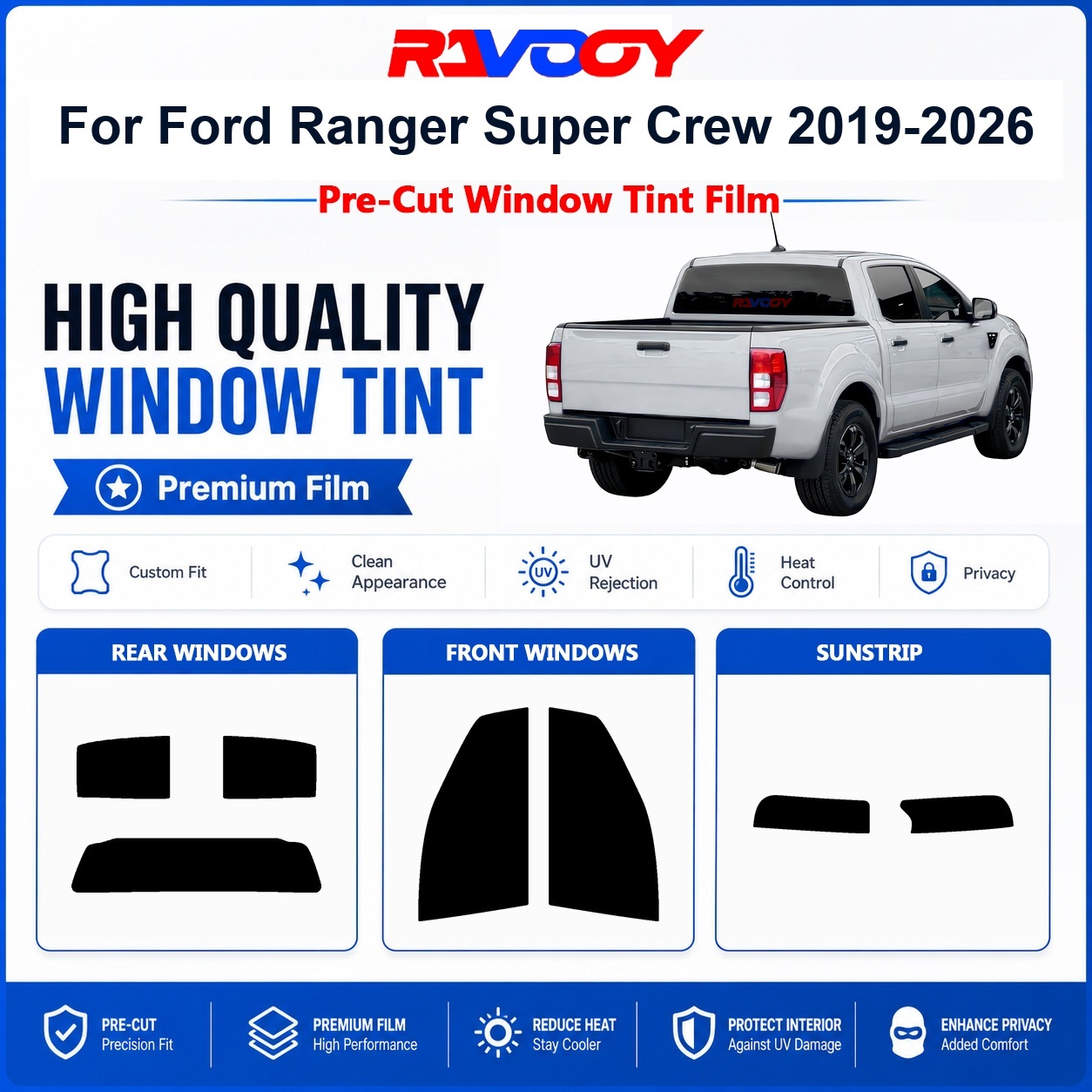Privacy Screen Protector - Premium voorgeknipte raamfolie voor Ford Ranger